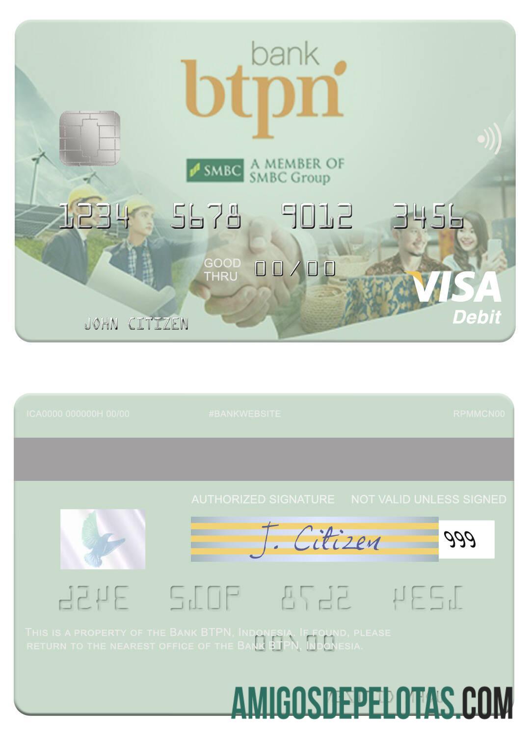 Cartão de débito Visa BTPN do Banco da Indonésia exemplo